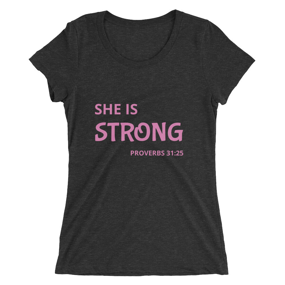 Women's She is Strong Proverbs short sleeve Christian t-shirt